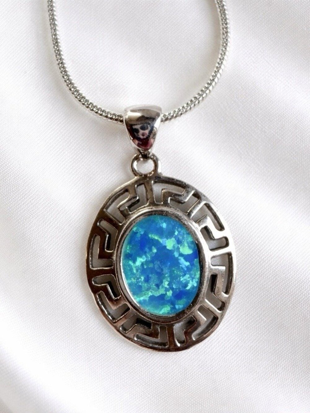 Sterling Silver Opal Pendant Necklace 18 Inch - Picture 4 of 8